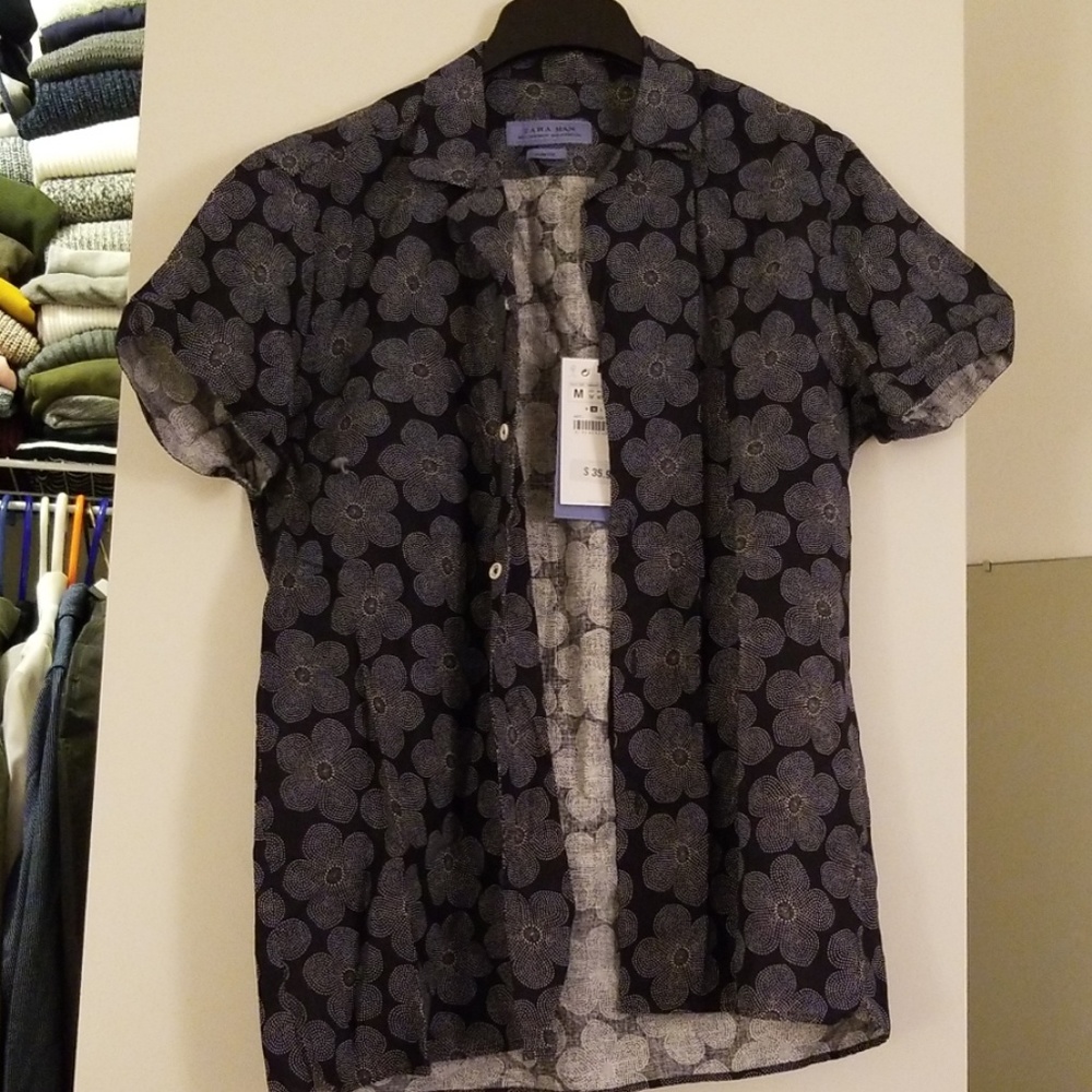 Zara Navy Floral Dress Shirt -- New with tags
